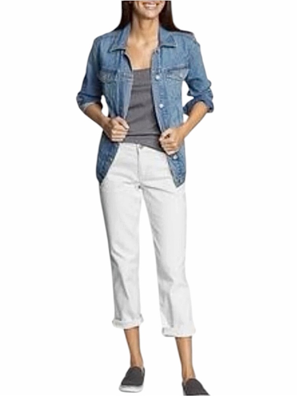 Eddie Bauer Boyfriend Mid Rise Crop White Size 4 #2323